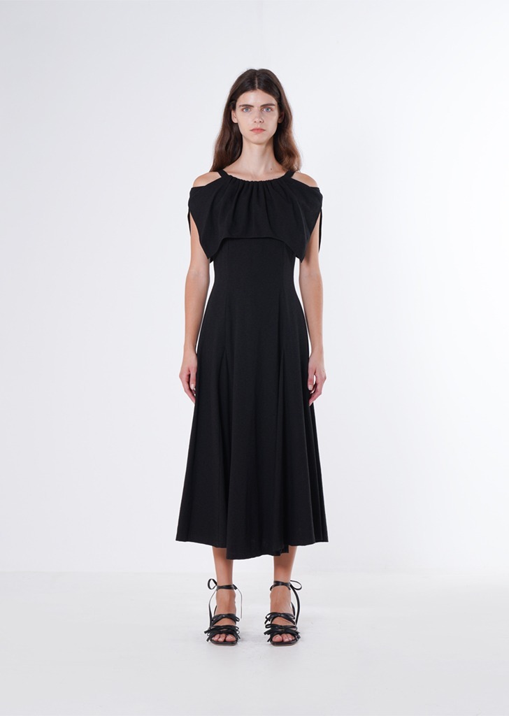 [에민앤폴] 블랙 드레이프 더블 레이어 드레스