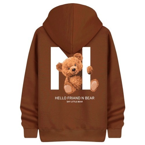 Hello Bear Brushed Hoodie Over Fit Big Size Men Women