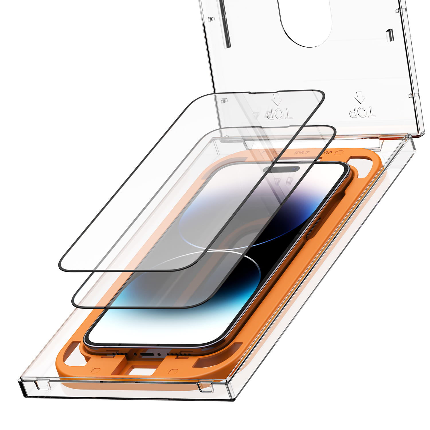 아이폰14 시리즈 퍼펙트 가이드 풀커버 강화유리 방탄 액정보호필름 2매입 (부착키트 포함)
