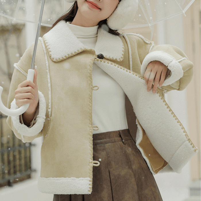 [한겨울템]따뜻 모데나 버튼 스웨이드 숏 무스탕 자켓