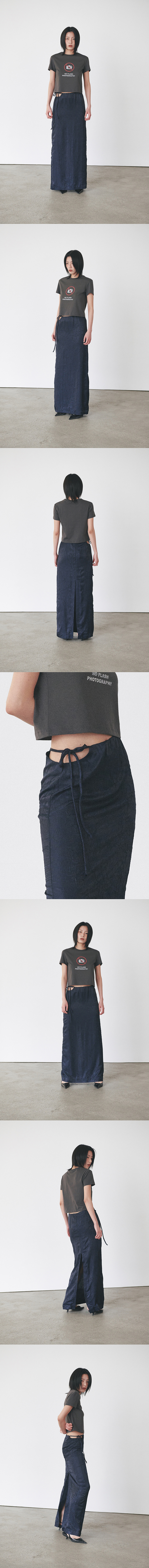 CRINKLE CUT-OUT MAXI SKIRTS - NAVY