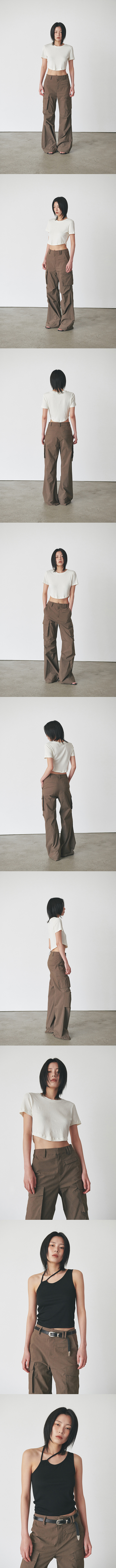 CARGO FLARE TROUSERS - KHAKI BROWN