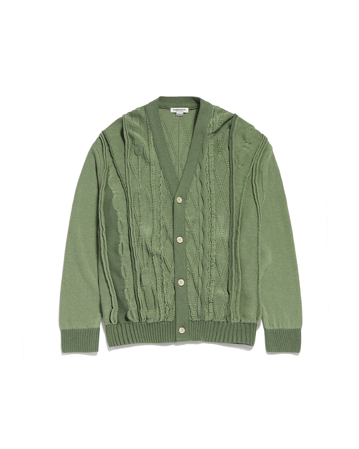 ASYMMETRICAL CABLE CARDIGAN / SAGE GREEN