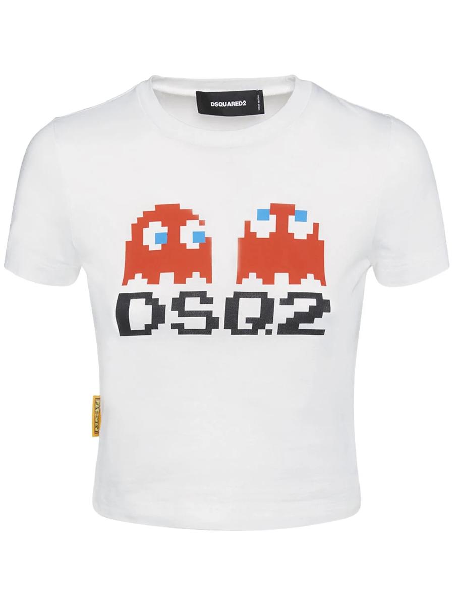 디스퀘어드 2 PacMan 로고 코튼 저지 크롭 티셔츠 78I-5L9005