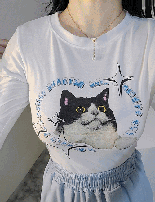 냥냥 블루 고양이 슬림핏 티셔츠