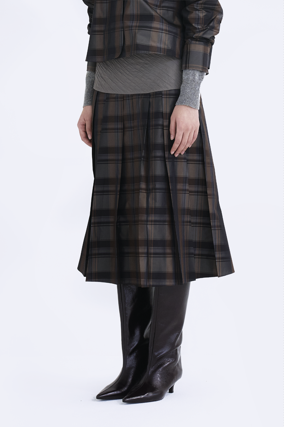 YOKE PLEATED SKIRT (GRAY)