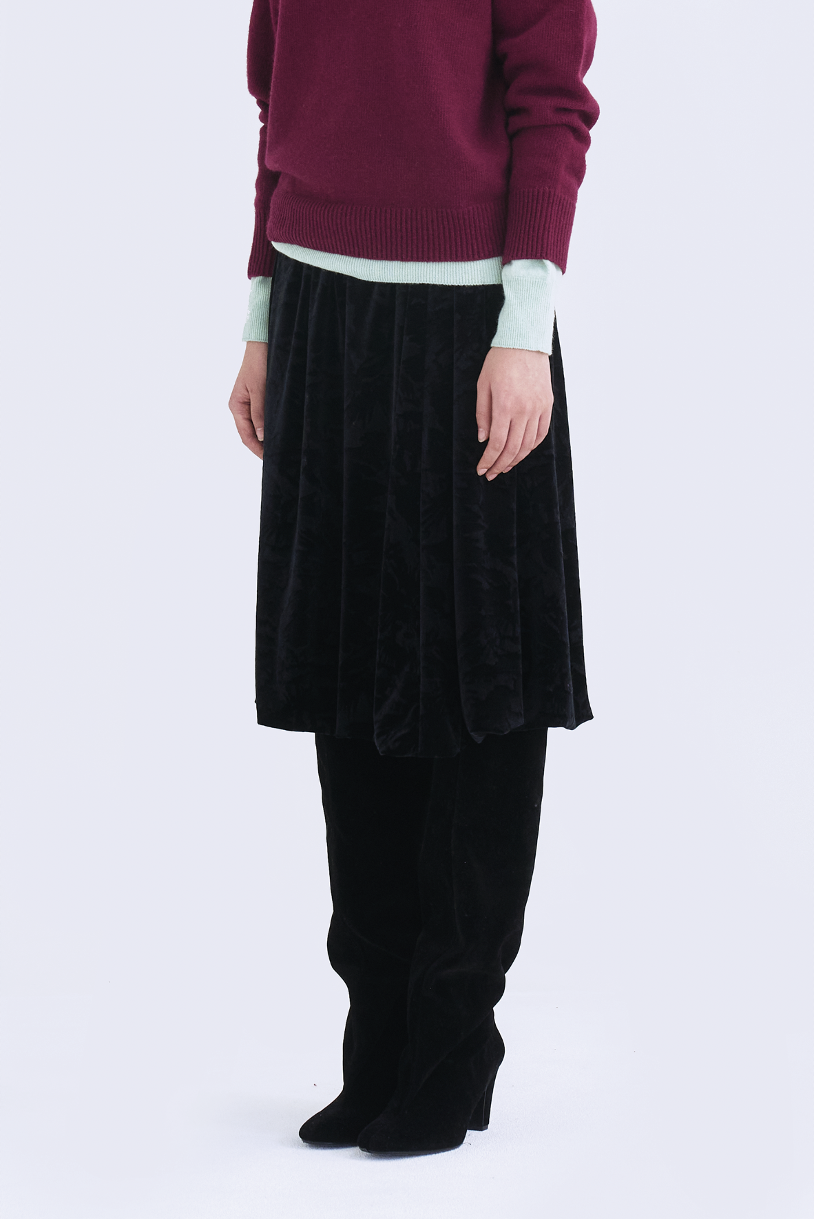 SHIRRING VOLUME SKIRT (VELVET BLACK)