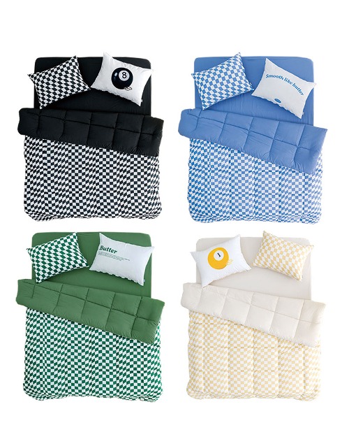 Mood checkerboard dust-free antibacterial comforter pillow set SS/Q 4colors