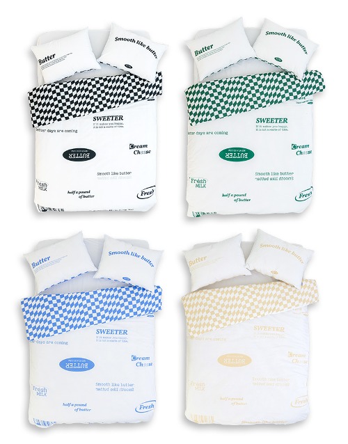 Buttermilk Lettering Checkerboard Antibacterial Seamless Quilt Pillow Set SS 4colors