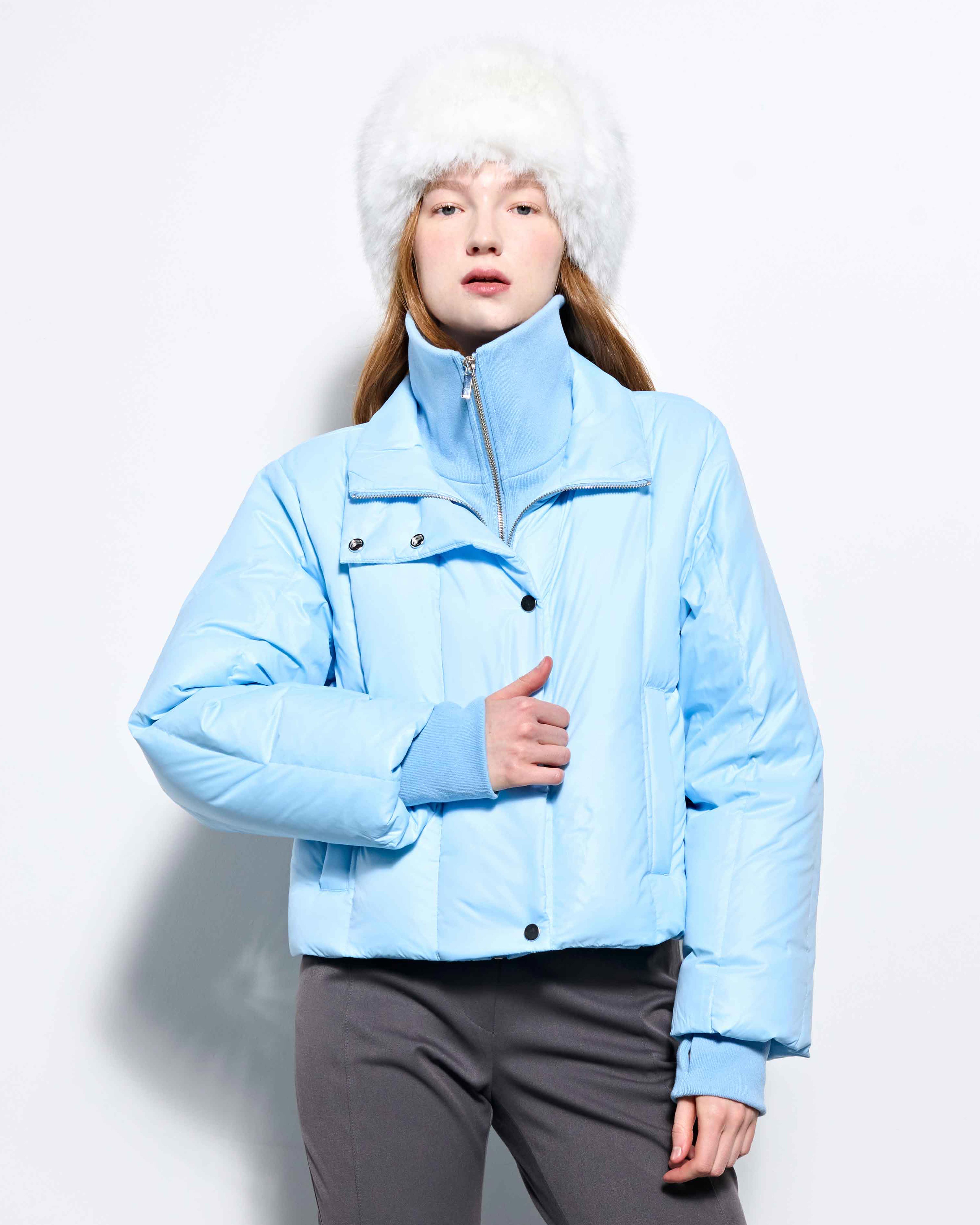 [11/22(Wed) Delivery] Rib Neck Goose Down Jacket_Sky Blue