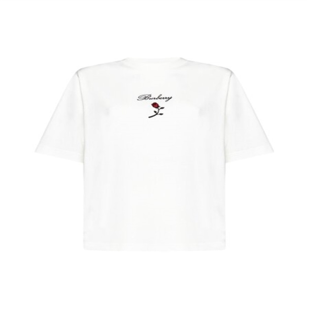 Burberry 여성 로고 자수 크루넥 티셔츠