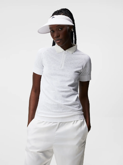 Jaylindberg SS23 Women&#039;s Golf Short-Sleeved Sadini Seamless Polo (White, Russet Orange)