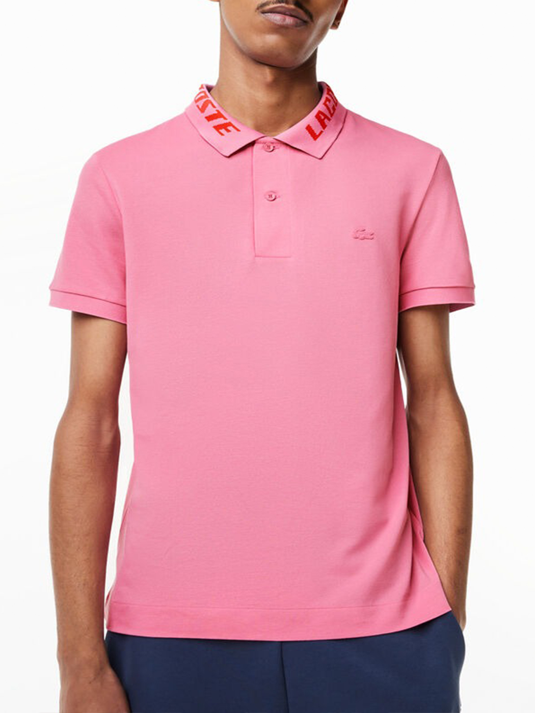 라코스테 SS23 남성 슬림핏 반팔 폴로 로고 스트레치 카라 티셔츠 (핑크)