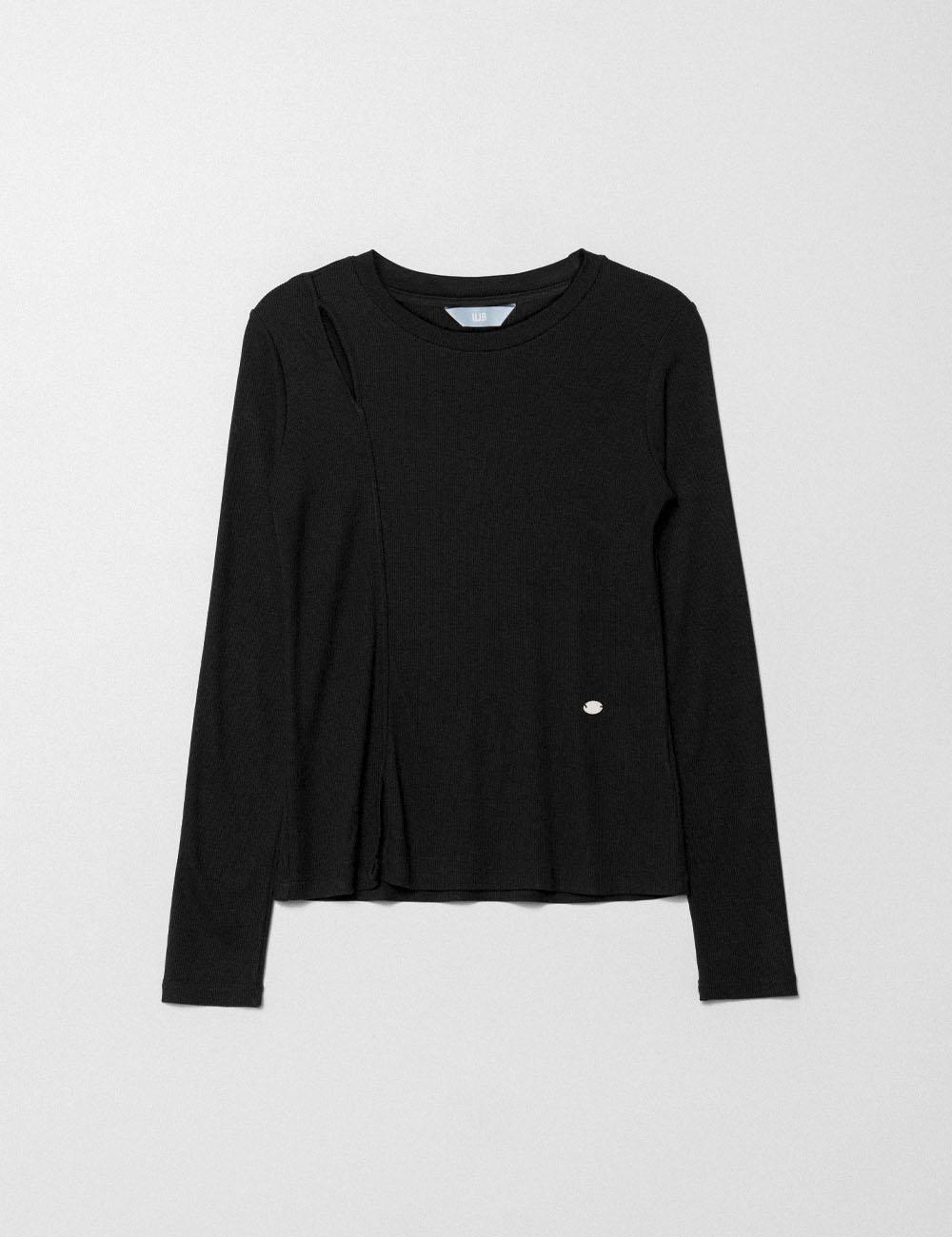 ONE SIDE CUT OUT POINT RIBBED TOP_BLACK (플러스 빅사이즈)