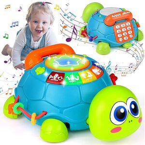 Baby Toys 6 to 12 Months Tummy Time Toys Musical Turtle Crawling Toys with Li P4552744
