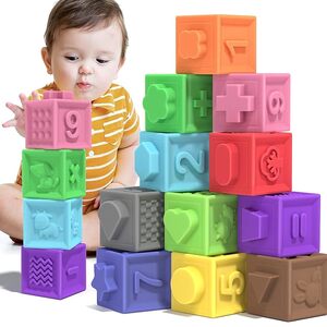 TEMI 12 PCS Soft Colorful Stacking Blocks Toys Educational Squeeze Teeth Baby P3633430