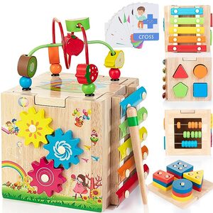Bravmate Wooden Activity Cube 8-in-1 Montessori Toys for 12M+ Toddlers One Ye P7141679
