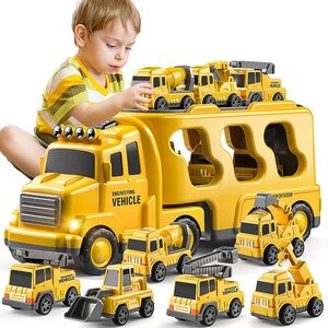 TEMI Construction Truck Toys Cars for Toddlers 3-5 - 7-in-1 Friction Power Ve P8897053