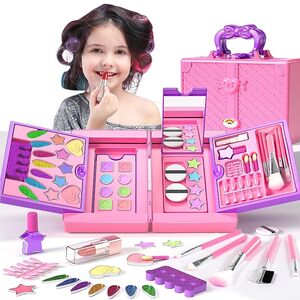TEMI Kids Makeup Toys for 3 4 5 6 7 8 Girls - Washable Dress Up Set with Bag  P7630697