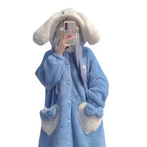동물잠옷 토끼 시나모롤 롱 원피스 뽀글이 수면 잠옷세트 - 세트