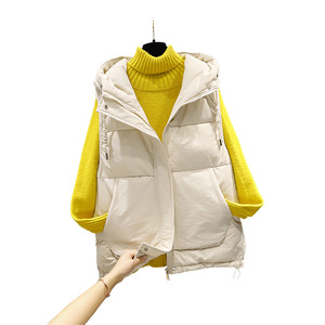 후드 다운 코튼 조끼 여성 가을 겨울 민소매 짧은 조끼 재킷 베스트