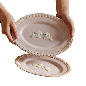 벚꽃 비숑 오발접시 디저트 플레이팅 예쁜 앞 그릇 접시
