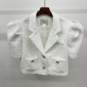[주문폭주](3color)패션필수템 트위드 퍼프 크롭 반팔 하임드 자켓