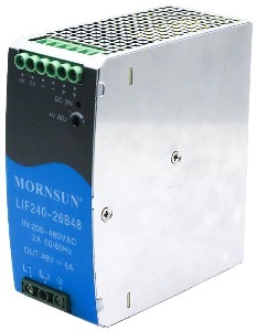 MORNSUN LIF240-26Bxx/240W AC/DC Metal Enclosed Single Output SMPS + DIN Rail + PFC