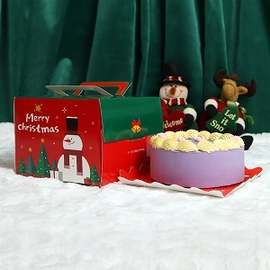 크리스마스 케익상자 모자눈사람 미니케익상자 (받침set-받침색상선택, 높이11cm)