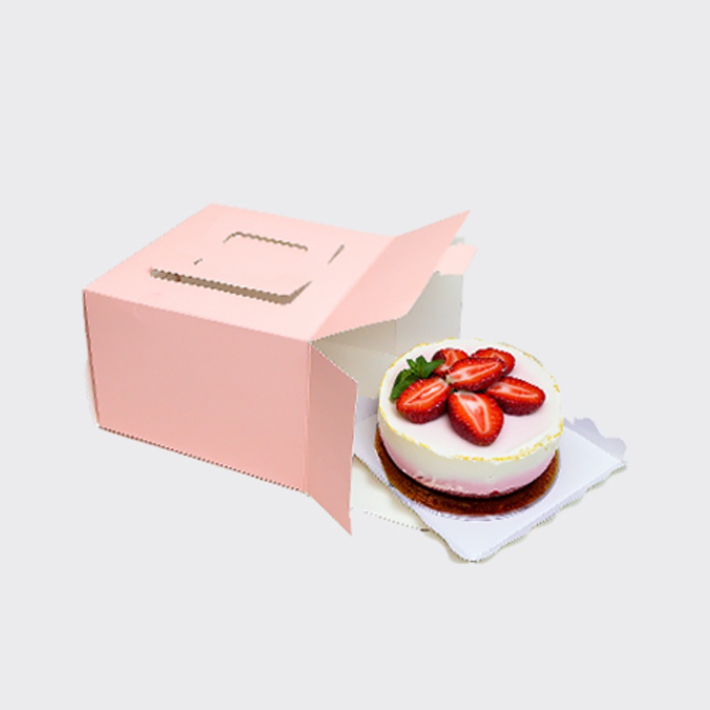 사각 손잡이 미니케익 박스 (+사각받침/13cm) 핑크