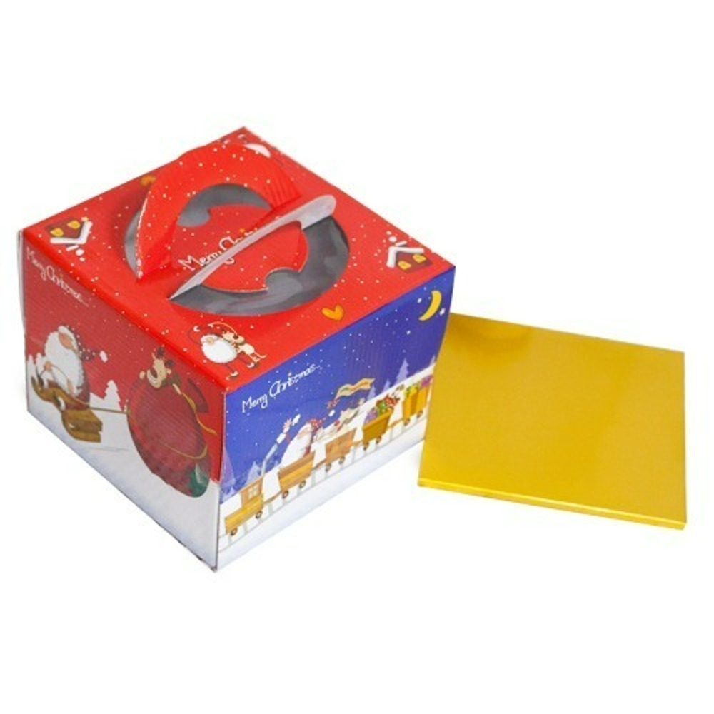 크리스마스 케익 상자 산타 루돌프 2호 (사각 금색 받침 set) 10개