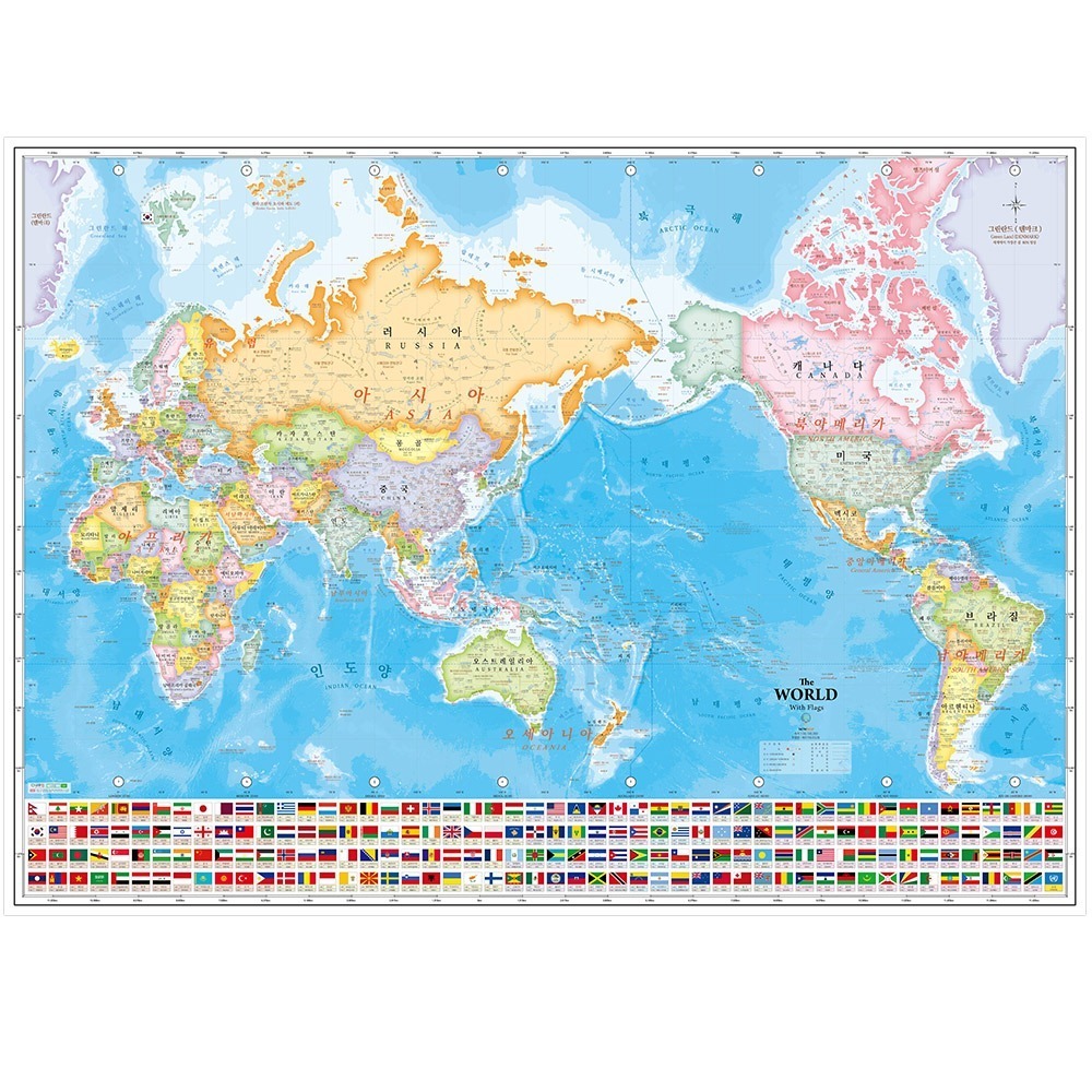 나우맵 세계지도 국기 코팅 (107x77cm) 1장 - 어린이 전세계 여행 전도 월드맵 포스터