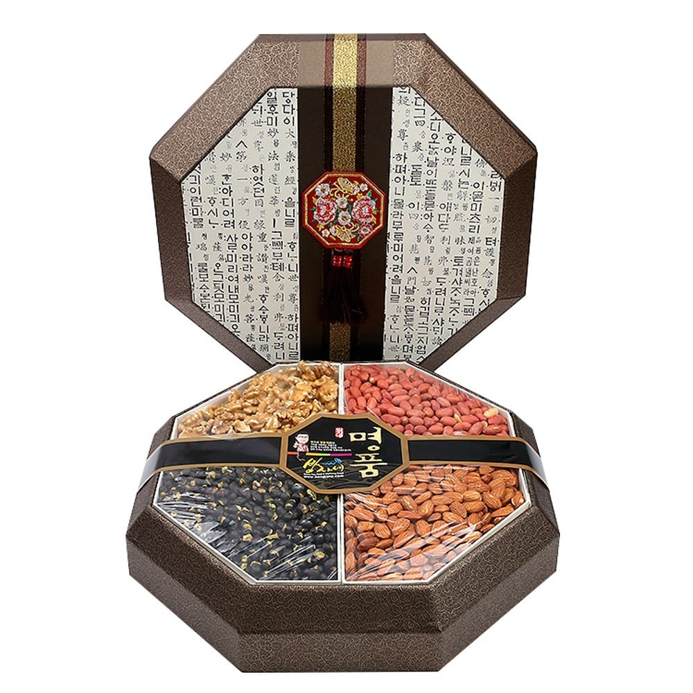 방자네 견과류 세트 견과류선물 4종 팔각 보자기 선물세트 호두 아몬드 볶은 검은콩 땅콩
