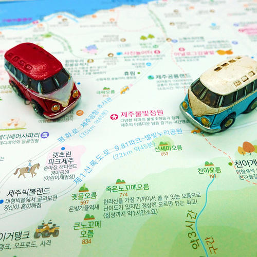 제주도 여행지도 + 핀 스티커 - 제주 여행 관광 지도 전국 도로 포스터 대한민국 우리나라 보기