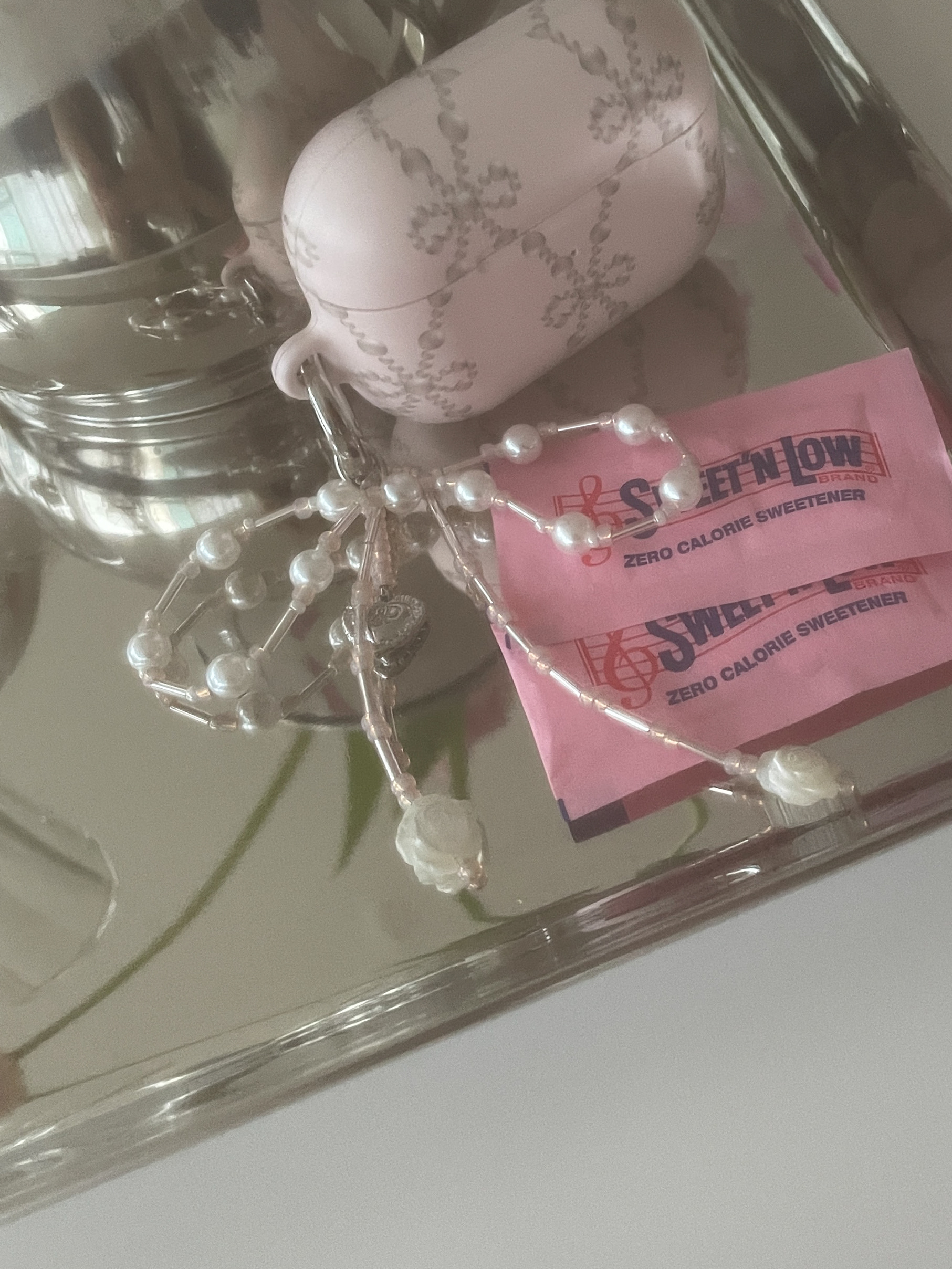 Nacre rose ribbon keyring (Pink)