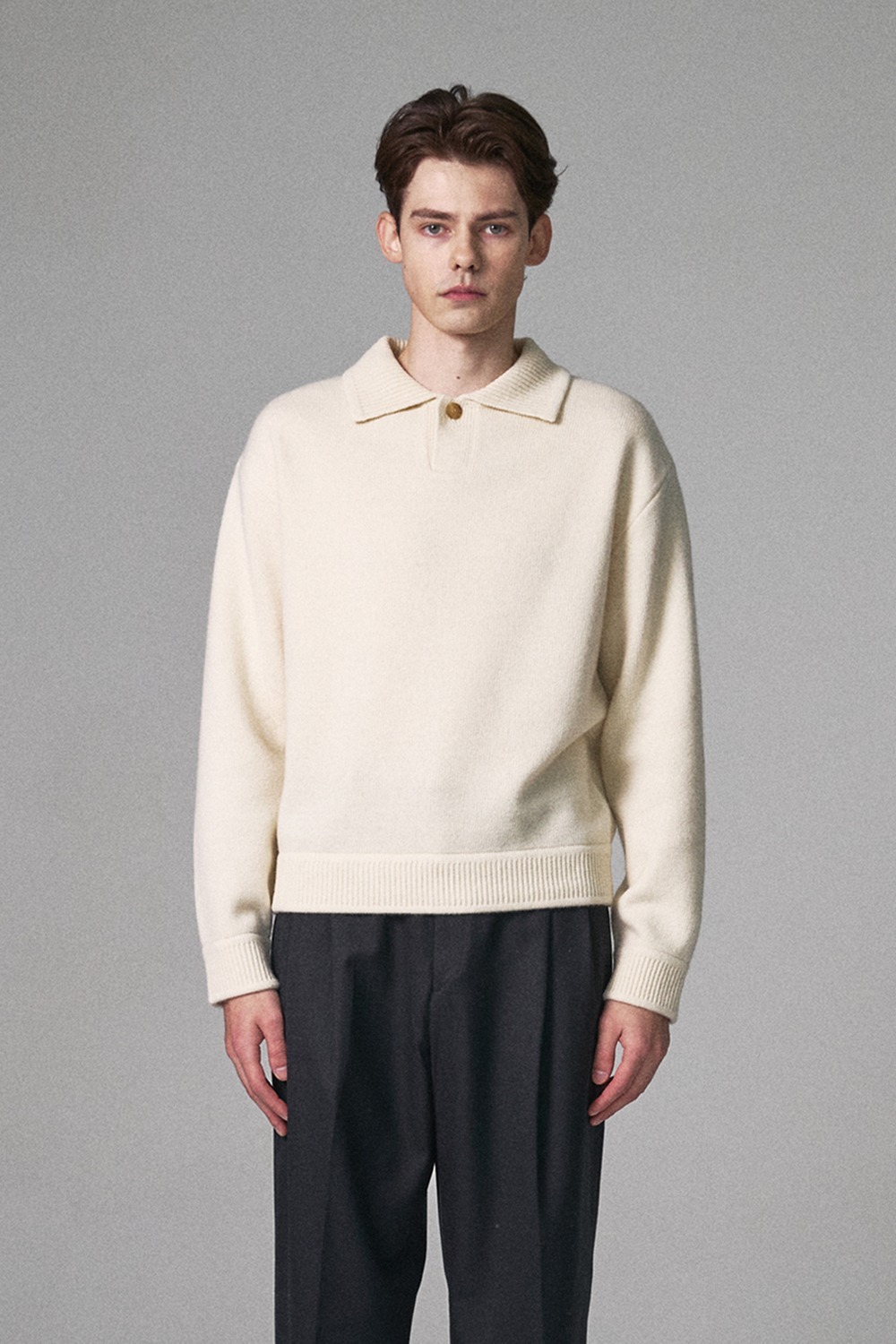 WOOL BLEND POLO SWEATER - IVORY