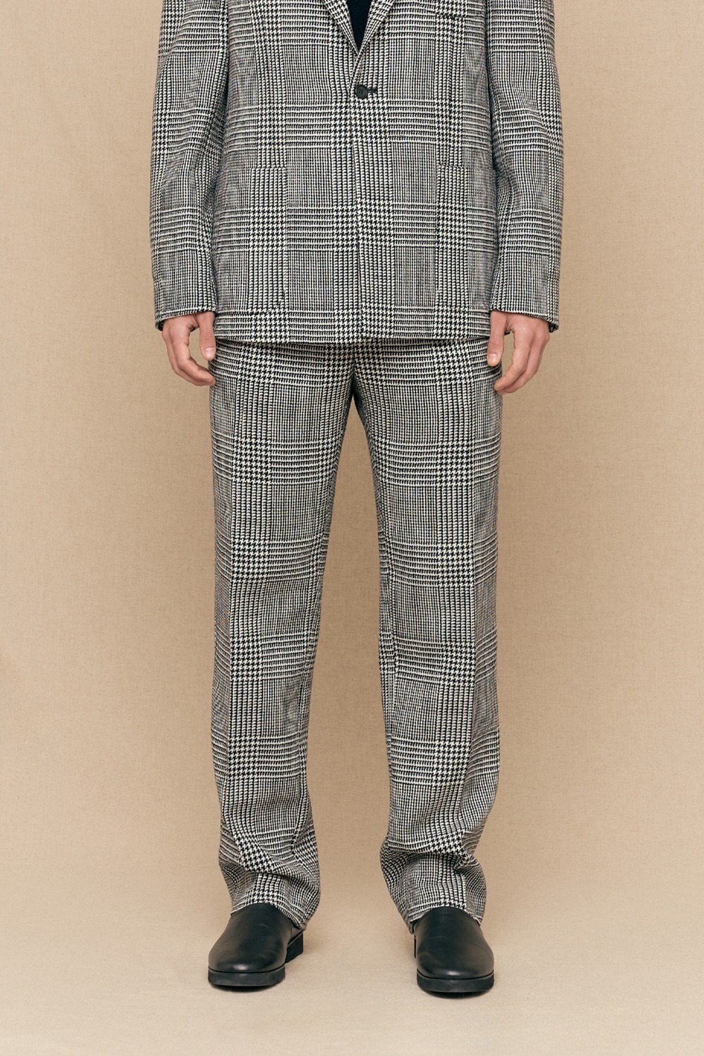 CHECK WOOL PLEATED TROUSERS