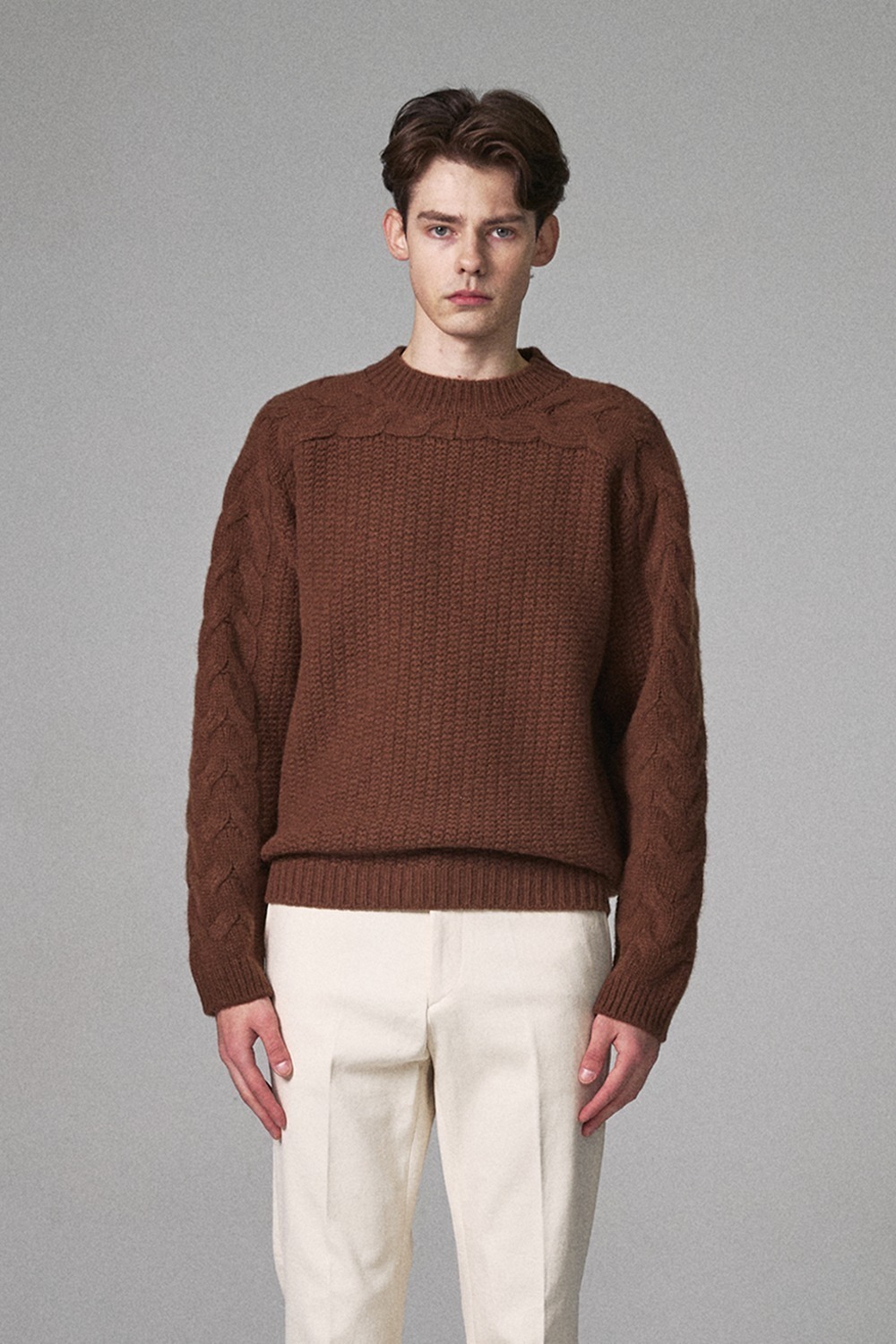 CABLE WOOL-CASHMERE SWEATER - BROWN