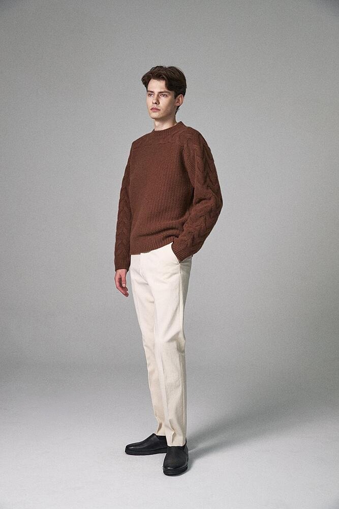 CABLE WOOL-CASHMERE SWEATER - BROWN