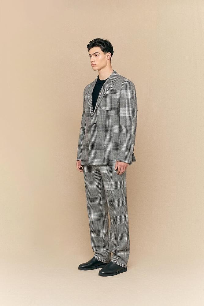 CHECK WOOL PLEATED TROUSERS