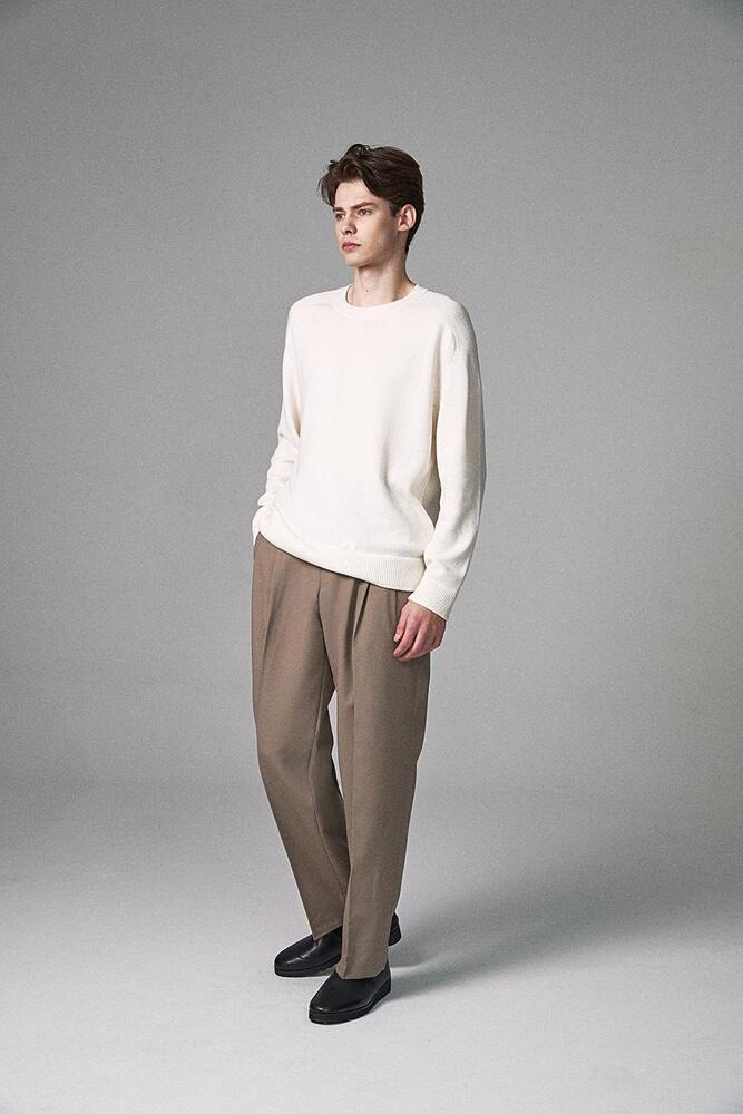 WOOL-BLEND PLEATED TROUSERS - TAUPE
