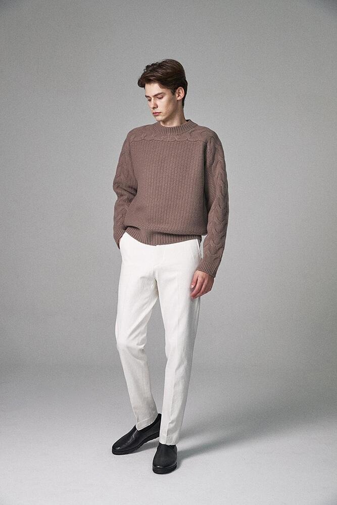 CABLE WOOL-CASHMERE SWEATER - COCOA