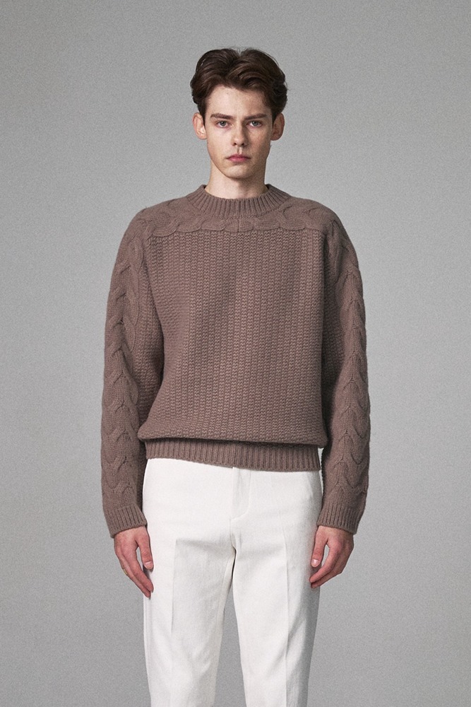 CABLE WOOL-CASHMERE SWEATER - COCOA