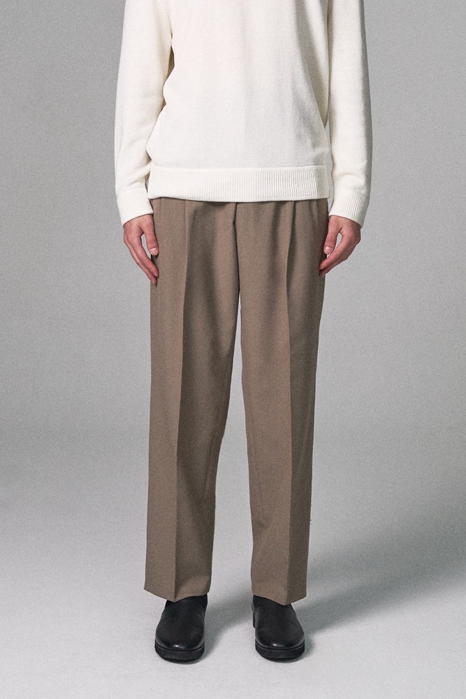 WOOL-BLEND PLEATED TROUSERS - TAUPE