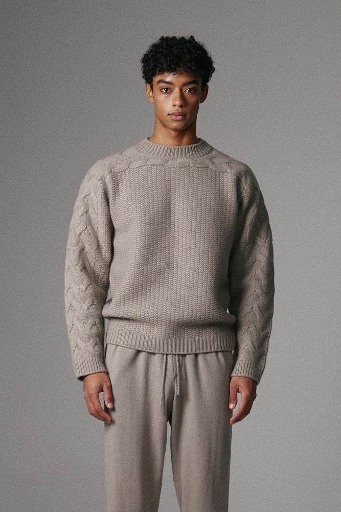 CABLE WOOL-CASHMERE SWEATER - GREY