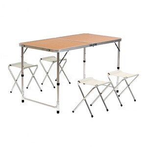 캠핑해피 접이식 테이블 의자세트(4인용) (우드)
