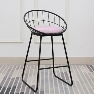 블랙 스틸 바텐의자 와인바 의자 2개 (핑크) 65cm