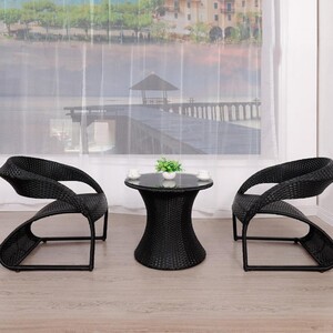 거실 찻집 인테리어 2인용 라탄 테이블 의자세트(블랙)