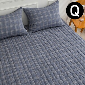 해피니 침대패드 베이직체크 마이크로모달 침대 밴딩 패드 퀸 Q (블루)