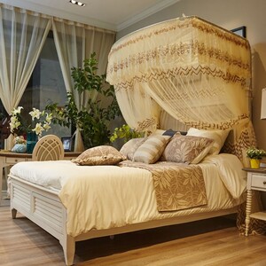 침대 모기장(베이지)(150x 200cm) 캐노피 사각 커튼